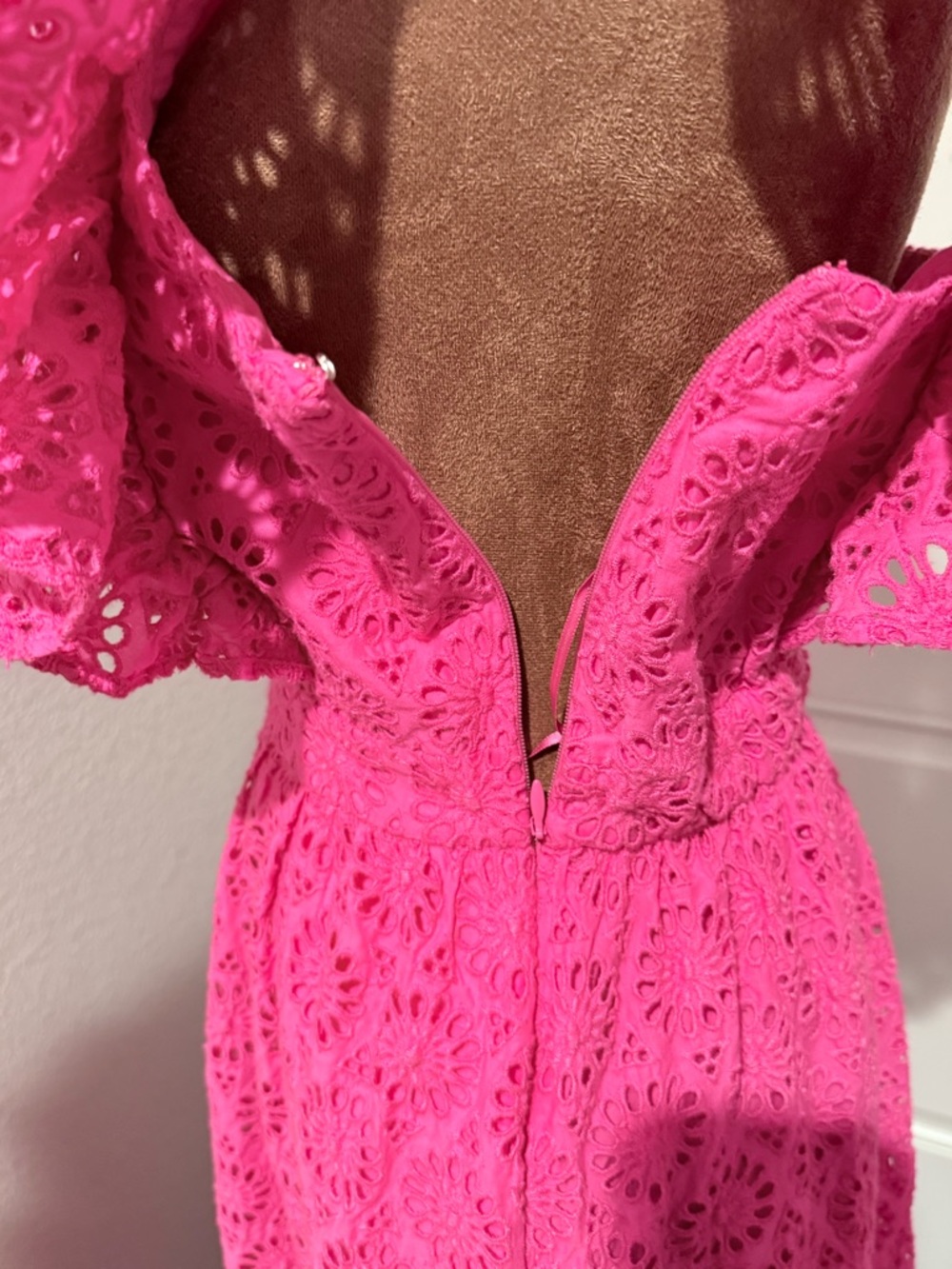 NWT J.Crew Pink Eyelet Midi Dress Ruffle Sleeve Button Front Summer Dress - Picture 13 of 15